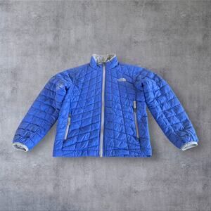 The North Face Boys Thermoball Packable Quilted Full Zip Jacket Size S 7/8 Blue